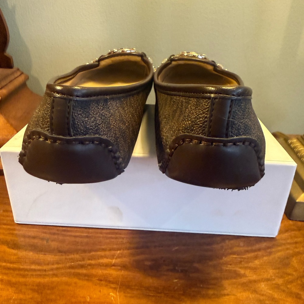 Michael Kors Brown Gold Fulton Studded Logo Moccasin Size 7 - Picture 8 of 10